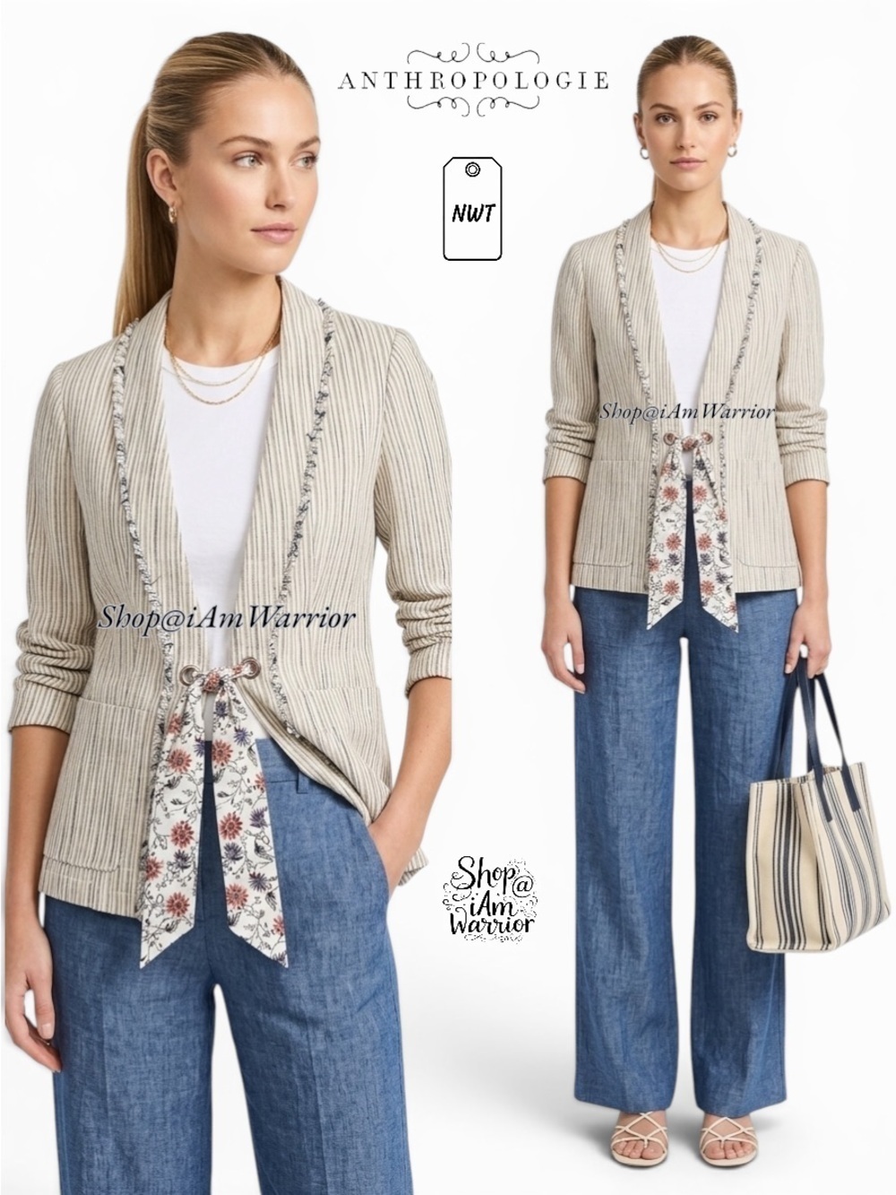 Anthropologie NWT Cartonnier striped floral tie waist blazer *shop@iamwarrior